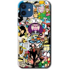 iPhone 12 Mini Kılıf Hd Desen Baskılı Arka Kapak + Kırılmaz Cam - Süper Çizgi Kahramanlar