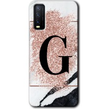 Vivo Y20S Kılıf Hd Desen Baskılı Arka Kapak - Pembe Mermer Desenli G Harfi