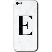 Gramaphone Apple iPhone 5s Kılıf Hd Desen Baskılı Arka Kapak + Kırılmaz Cam - Beyaz Mermer Desenli E Harfi