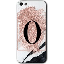 Gramaphone Apple iPhone 5s Kılıf Hd Desen Baskılı Arka Kapak + Kırılmaz Cam - Pembe Mermer Desenli O Harfi