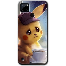 Realme C21 Kılıf Hd Desen Baskılı Arka Kapak + Kırılmaz Cam - Üzgün Pikaçu