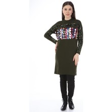 Garmi Kadın Önü Pul Payet Triko Haki