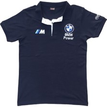 BMW Erkek Polo Yakalı Bmw Baskılı Kısa Kollu Lacivert Tişört Etp-Bmw