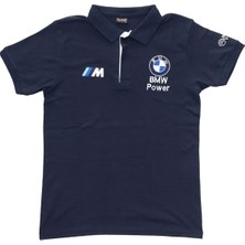 BMW Erkek Polo Yakalı Bmw Baskılı Kısa Kollu Lacivert Tişört Etp-Bmw