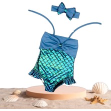 Lolli Boom Kids  Kız Çocuk Balıksırtı Parlak Renk Geçişli Göğüs Fiyonk Detay Boyun Bağlama Mayo