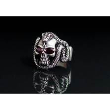 Takılingo 925 Ayar Gümüş Kuru Kafa ve Yılan Desenli Gotik Erkek Yüzük