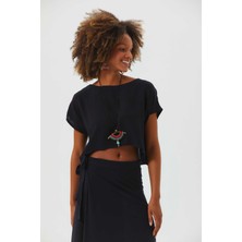 Clandestino Kayık Yaka Oversize Yazlık Crop Bohem Bluz
