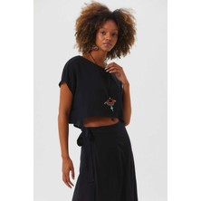 Clandestino Kayık Yaka Oversize Yazlık Crop Bohem Bluz