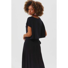 Clandestino Kayık Yaka Oversize Yazlık Crop Bohem Bluz