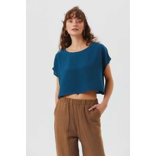 Clandestino Kayık Yaka Oversize Yazlık Crop Bohem Bluz