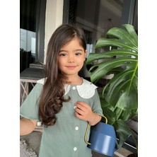 Miniko Kids Kız Çocuk Kaşkorse Fittili Önden Düğmeli Yaka Dantel Kapri Taytlı Takım