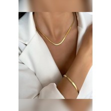 The Collection Ezme Italyan Gold Çelik Kolye ve Bileklik Seti