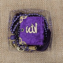 İkranur Hediyelik Mini Kuran, Inci Tesbihli Kare Kutulu Set-Mor