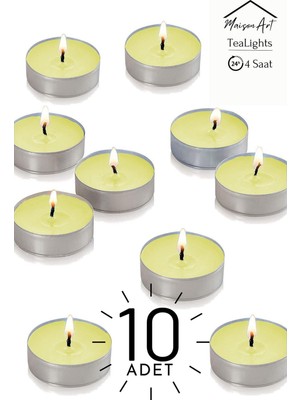 Maison Art 10 Adet | Papatya Kokulu Tealight Mum | 4 Saat Yanar | Dekoratif Mumluk Mumu