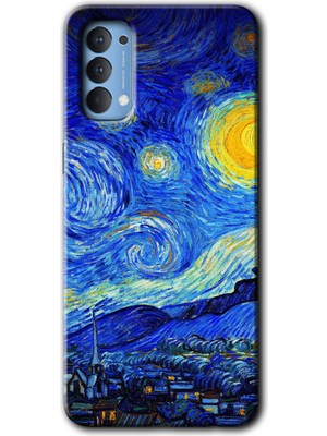 Gramaphone Oppo Reno 4 Kılıf Hd Desen Baskılı Arka Kapak + Kırılmaz Cam - Starry Night