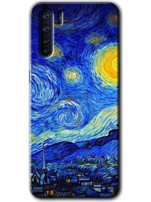 Oppo A91 Kılıf Hd Desen Baskılı Arka Kapak + Kırılmaz Cam - Starry Night