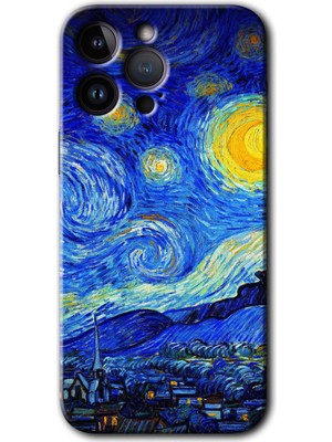 iPhone 14 Pro Kılıf Hd Desen Baskılı Arka Kapak + Kırılmaz Cam - Starry Night