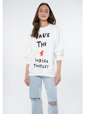 Mavi Kadın Save The Indigo Turtles Beyaz Sweatshirt 2610004-70057