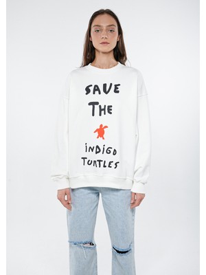 Mavi Kadın Save The Indigo Turtles Beyaz Sweatshirt 2610004-70057