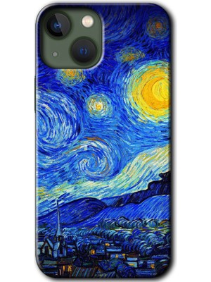 Gramaphone Apple iPhone 13 Kılıf Hd Desen Baskılı Arka Kapak + Kırılmaz Cam - Starry Night