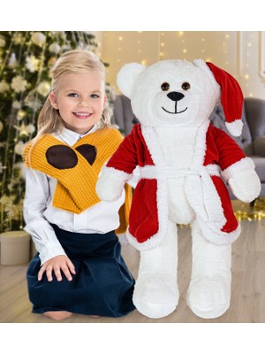 Harika Peluş Fabrikası 80 cm Noel Baba Şapkalı Ayıcık  Yeni Yıl ,yılbaşı Hediyesi