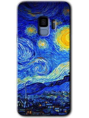 Galaxy S9 Kılıf Hd Desen Baskılı Arka Kapak + Kırılmaz Cam - Starry Night