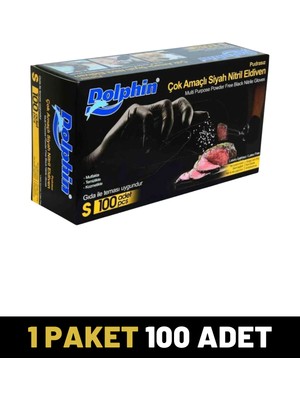 Dolphin Siyah Pudrasız Nitril Eldiven 100'lü Çok Amaçlı S Beden Mutfak ve Temizlik İçin