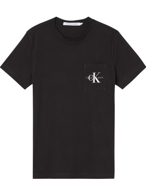 Calvin Klein Jeans Siyah Erkek Bisiklet Yaka Düz T-Shirt J30J320936-BEH Core Monogram Pocket