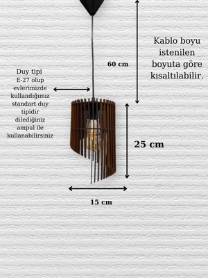 Ala Depo Dekoratif  Rustik Ahşap Defne Avize Ceviz