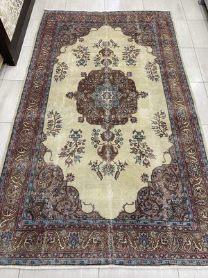 Burak Halı El Dokuma Isparta Halısı 200 x 330 cm Krem Turkuaz 6 M2 Yün Halı