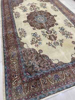 Burak Halı El Dokuma Isparta Halısı 200 x 330 cm Krem Turkuaz 6 M2 Yün Halı