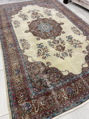 Burak Halı El Dokuma Isparta Halısı 200 x 330 cm Krem Turkuaz 6 M2 Yün Halı