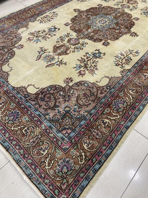 Burak Halı El Dokuma Isparta Halısı 200 x 330 cm Krem Turkuaz 6 M2 Yün Halı