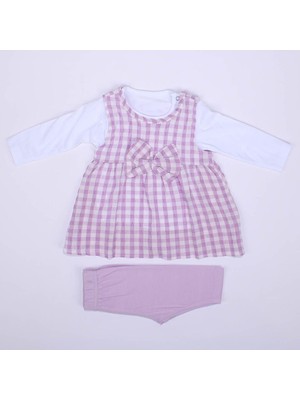 by BebekOdam Kız Bebek Lila Ekoseli Gofre 3'lü Takım