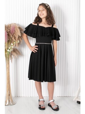 Şubu Tasarım Kol Detaylı Abiye Siyah MDV326