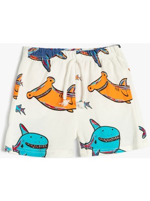 Koton Şort Beli Bağlamalı Köpek Balığı Baskılı Pamuklu