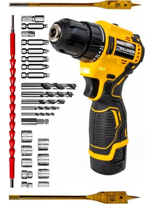 Bulldozer XR12V Çift Akülü Matkap Kömürsüz Motor Vidalama Makinesi Darbesiz 23 Kademe