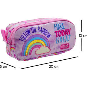 Soft Rainbow Pembe 2 Gözlü Kalemlik Çantası (MU-6757)