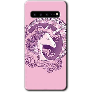 Galaxy S10 Plus Kılıf Hd Desen Baskılı Arka Kapak + Kırılmaz Cam - Unicorn-Pembe