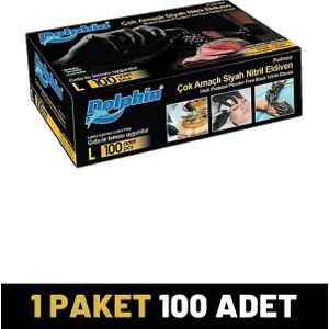1 Paket 100'lü Çok Amaçlı Pudrasız Nitril Eldiven Siyah (L) Beden