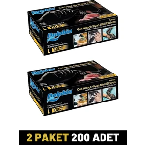 2 Paket 100'lü Çok Amaçlı Pudrasız Nitril Eldiven Siyah (L) Beden