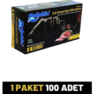 1 Paket 100'lü Çok Amaçlı Pudrasız Nitril Eldiven Siyah (S) Beden