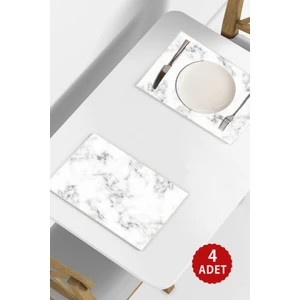 Beyaz Mermer Desenli 42 x 30 Pvc 4'lü Silinebilir Amerikan Servis