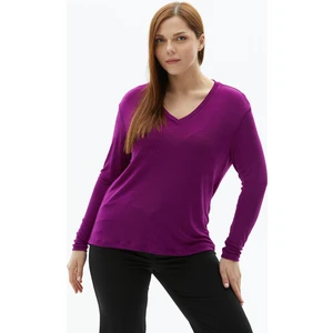 V Yaka Düz Fuşya Kadın Bluz 23YSL8493