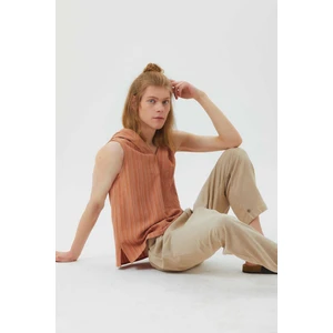 Kapüşonlu Kolsuz Etnik Erkek Gömlek