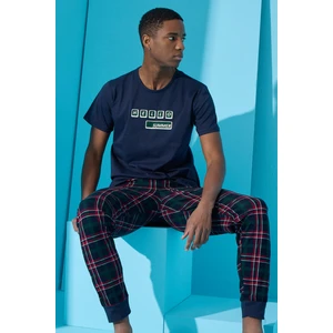 Pijama Evi Lacivert Hello Summer Baskılı Kısa Kollu Erkek Pijama Takımı