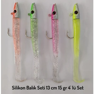 Lrf - Spin Atçek  Levrek-Kofana-Palamut-Baracuda-Lüfer  Silikon Balık Seti ( 13 cm 15 gr 4'lü Set )