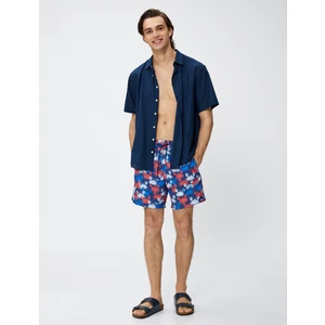 Deniz Şortu Yengeç Baskılı Beli Bağcıklı Cepli