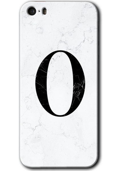 iPhone 5s Kılıf Hd Desen Baskılı Arka Kapak - Beyaz Mermer Desenli O Harfi