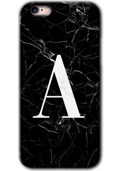 iPhone 6 Plus Kılıf Hd Desen Baskılı Arka Kapak - Siyah Mermer Desenli A Harfi